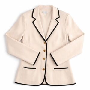 J.Crew Cream Knit Blazer w/ Black Contrast Piping | Size S